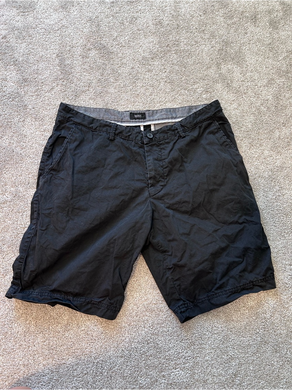 Hugo Boss Black Flat Front Shorts Classic Casual Chino Preppy Designer Minimal